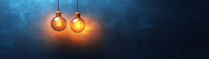 Two glowing light bulbs suspended in dark space, casting warm light and creating a cozy atmosphere with a mysterious feel.