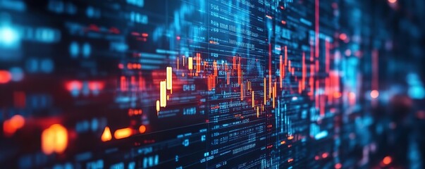 Dynamic digital data visualization with glowing graphs and patterns, perfect for technology and finance themes.