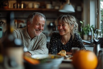 Retired Couple Enjoying a Morning Meal in Their Kitchen