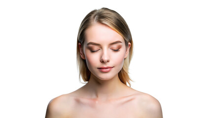 Fototapeta premium Close-up portrait of a woman with clean, healthy skin and fresh makeup, showcasing her natural beauty and care for her body