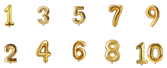 3D Realistic Gold Number Balloons 1 to 10  | Festive Decoration Set for Anniversary and Wedding