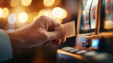 Closeup of a hand collecting a payout ticket from a slot machine, revenue in focus