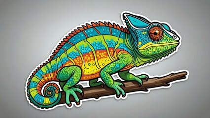 Obraz premium Colorful chameleon lizard with a unique design, sitting on a branch.