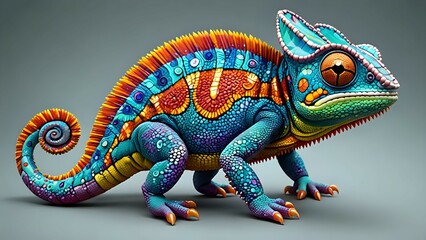 Obraz premium A colorful chameleon with vibrant scales, large eyes, and a prehensile tail.