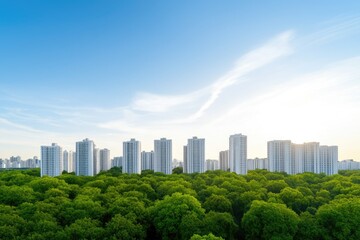 Urban sprawl encroaching on a green forest, illustrating the environmental impact of city expansion and land use