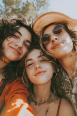 Fototapeta premium Three friends capturing memories with cell phones