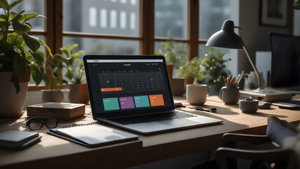 Workspace with Digital Planner on Laptop