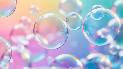 Rainbow soap bubbles on bright colorful background close up