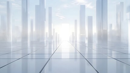 Futuristic Architectural Cityscape with Gleaming Glass Towers and Vanishing Perspective