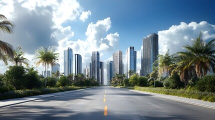 Stunning Skyline of a Modern Metropolis with Towering Skyscrapers and Glowing Lights