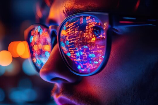 intense closeup of programmers hands typing on illuminated keyboard conveying the fastpaced world of software development with streams of code reflected in eyeglasses