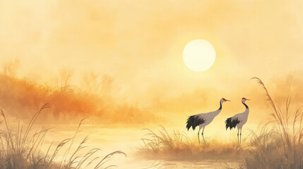 Autumn outdoor nature scenery in illustration style.