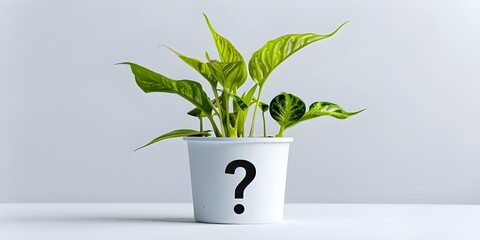 Mystery Houseplant in White Pot with Question Mark