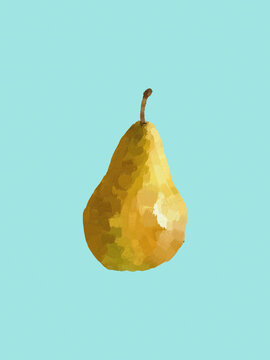 Illustrated ripe pear on a teal background in a painterly style.