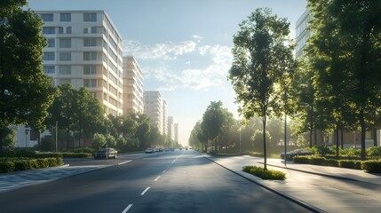 Scenic City Skyline with Skyscrapers and Trees on Sunny Day