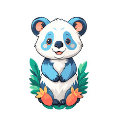 Cute coala bear in lushy leaves with fruts, cartoon character isolated on white