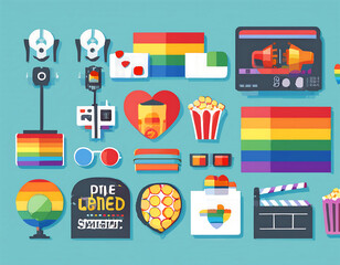  Pride Film Screening icon set – Colorful icons designed for celebrating LGBTQ cinema wi_1(316)