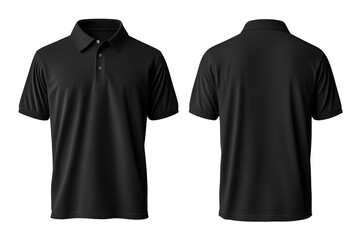 Men black polo shirt front and back view, Isolated blank front and back polo t-shirt for graphic design mock up