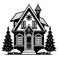 Fototapeta premium Christmas House Vector silhouette,house in winter 