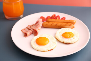 breakfast egg fried ham and sausage breakfast in studio shooting