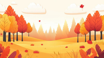 Autumn outdoor nature scenery in illustration style
