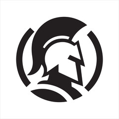 spartan logo, simple knight, black and white