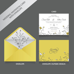 beautiful floral wreath wedding invitation card set design with Envelope and wedding Invitation calligrphy