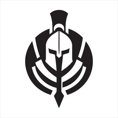 spartan logo, simple knight, black and white