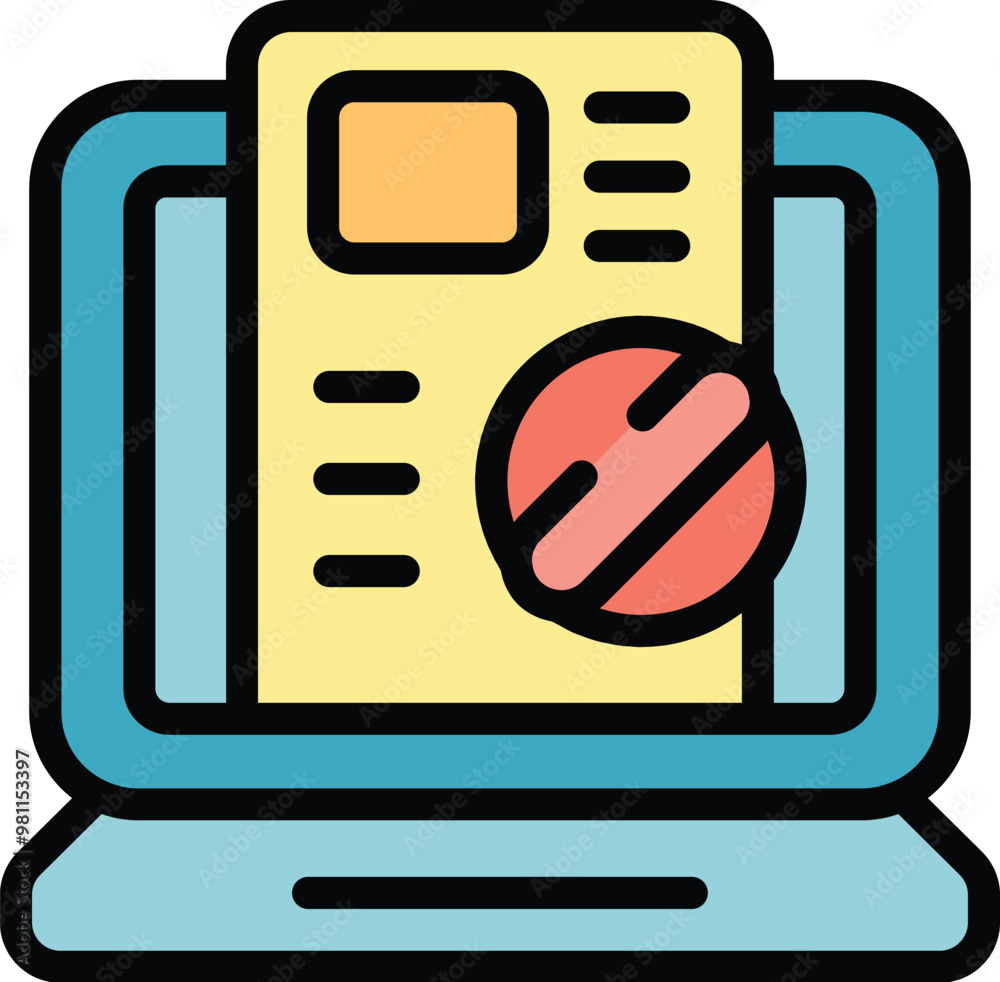 Poster simple vector showing a laptop displaying a warning message with a stop sign, ideal for user interfa