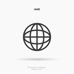 Web icon symbol. Internet icon. Go to web icon. Http address sign. Globe network www website icon with isolated white background for UI UX mobile app