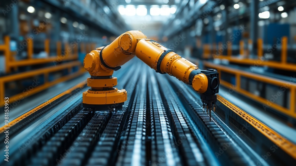 Poster robotic picker in action during an automated operation in a modern warehouse setting