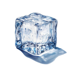Obraz premium A cube of ice is shown in a transparent background. The ice cube is clear and has a smooth surface. Concept of stillness and calmness, as the ice cube appears to be frozen in time
