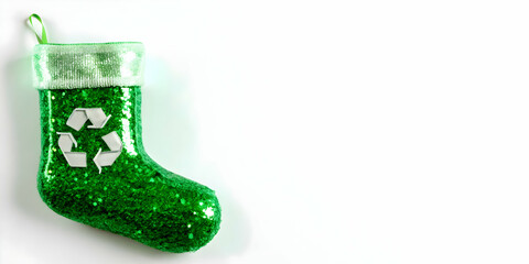 3D Recycled Glass Christmas Stocking Icons: Seamless Minimal Background with Sustainable Holiday Pattern on White