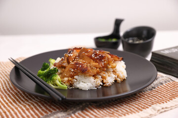Chicken Teriyaki grilled rice with rice Japanese Food Style , put on white table