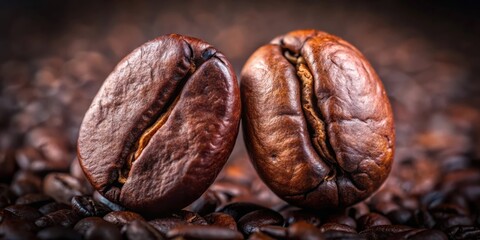 Obraz premium Close-up of two dark roasted fair trade coffee beans