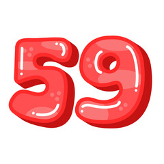 Cute glossy number 59 fifty nine vector image, red color number 59 clip art vector illustration