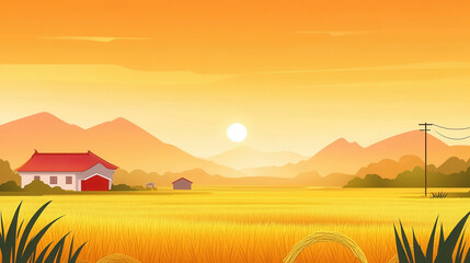 Fototapeta premium Autumn outdoor nature scenery in illustration style
