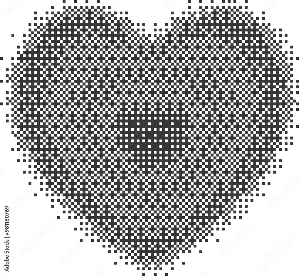 Poster pixel pattern shape. textured with bitmap y2k dither gradient. retro heart with old computer game gr