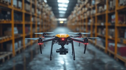 Drones navigate warehouse aisles using advanced obstacle detection technology for efficient tracking