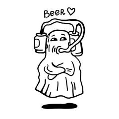 A ghost drinks beer from a beer helmet. I like beer