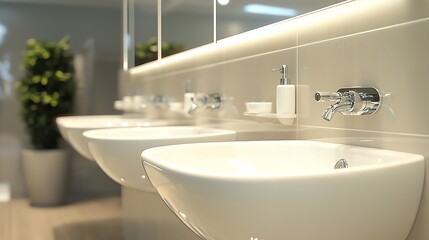 Modern salon sinks with stylish wood-like wall decor