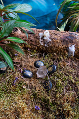 Gemstones minerals stones in the shape of obelisks with Reiki rune stones. Witchcraft, herbal...