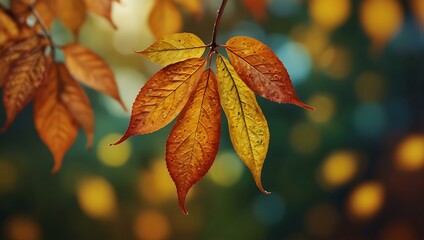 Autumn leaves background with bokeh.