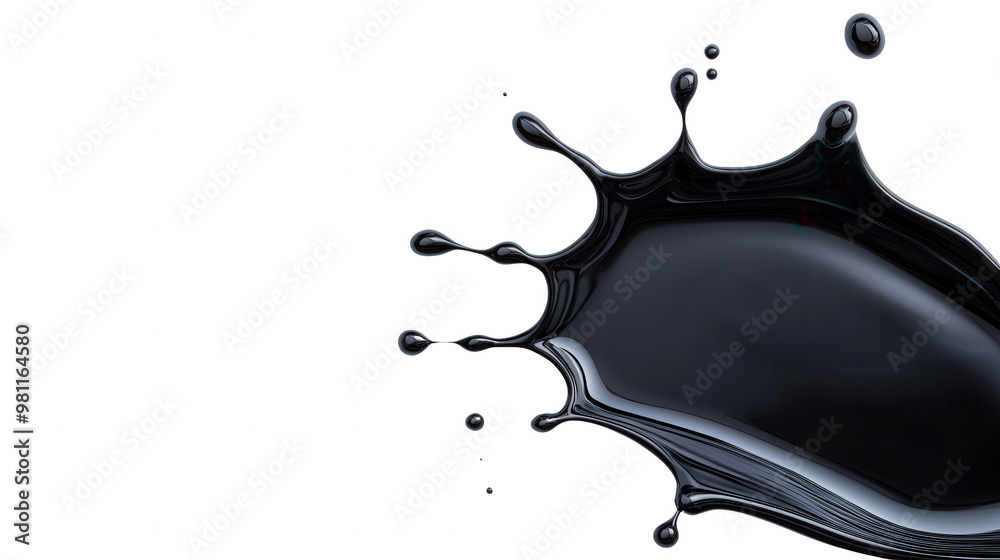 Poster a dynamic black liquid splash isolated on a clean background, ideal for artistic and creative projec