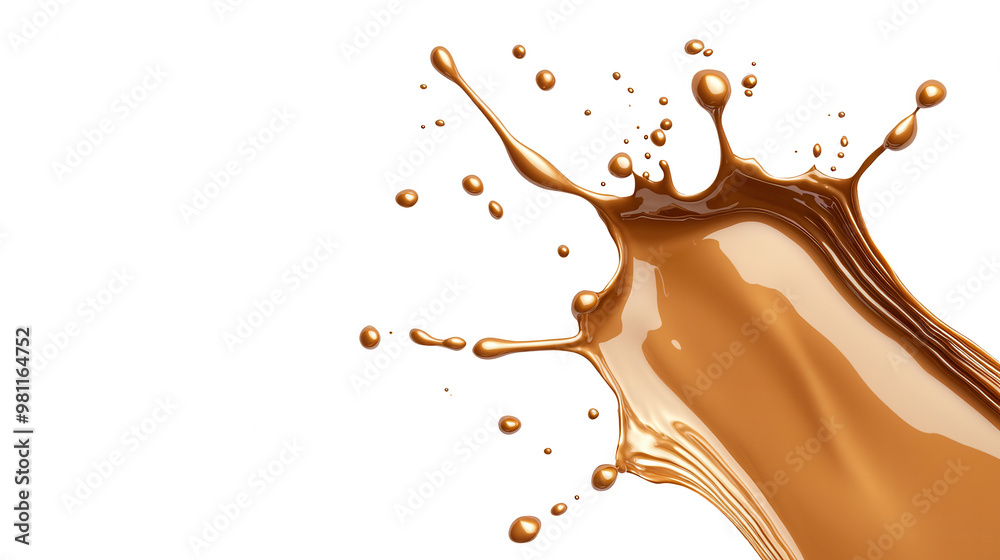 Poster a dynamic splash of brown liquid captured in motion, showcasing fluidity and energy against a dark b
