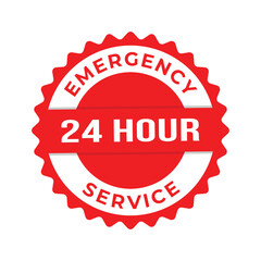 24 Hour Emergency Service Vector Illustration, red color