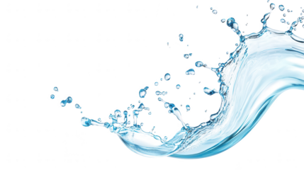 A dynamic splash of clear water on a transparent background, showcasing natural movement and fluid elegance.