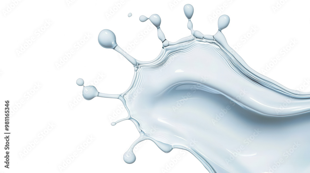 Poster a dynamic splash of milk captured in motion, showcasing freshness and fluidity against a clean, whit