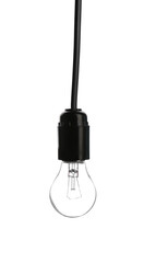 One light bulb hanging on white background