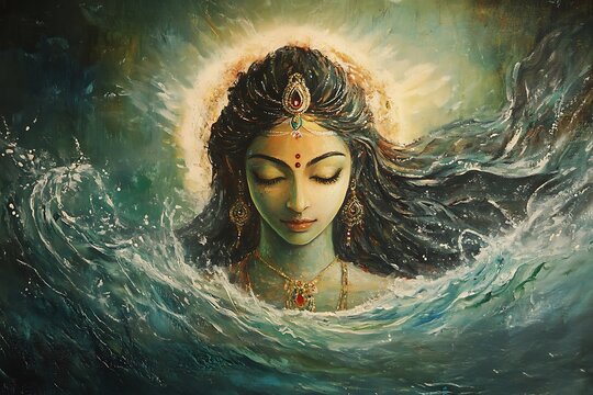 Painting of a Hindu Goddess Emerging from the Ocean.